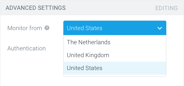 Setting of the monitoring location of a website in ContentKing