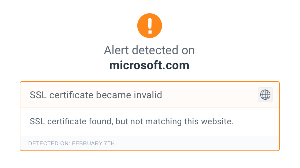 Alert that a SSL certificate became invalid on the website microsoft.com