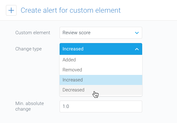 Setting up an alert for a custom element in ContentKing consists of choosing a custom element you want to be alerted about and how the custom element needs to change for the alert to trigger