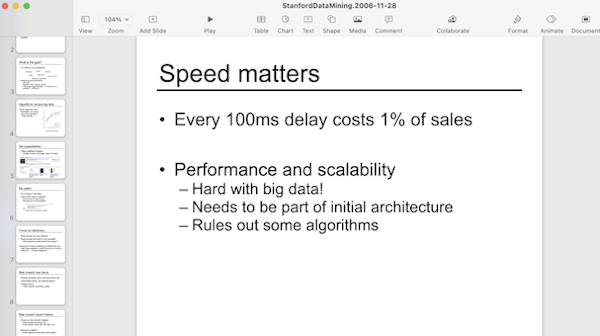 Screenshot of Greg Linden's powerpoint presentation on page speed