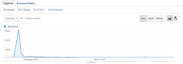 Screenshot of Google Analytics data