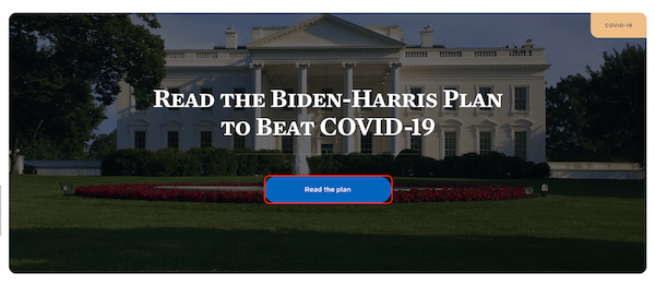 Screenshot of White House homepage COVID-19 link