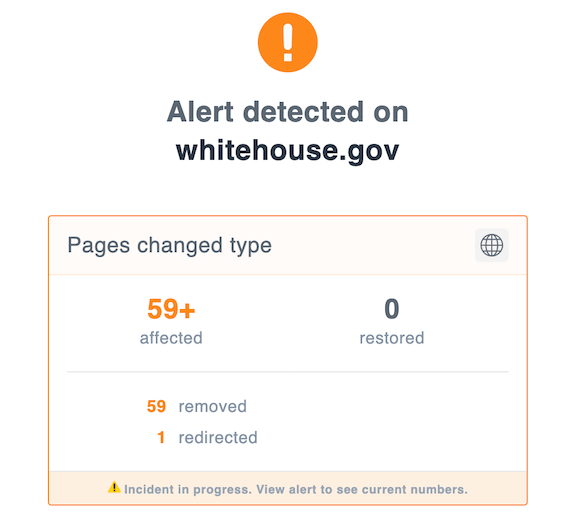 Screenshot of ContentKing Alert Pages Changed Type for Whitehouse.gov