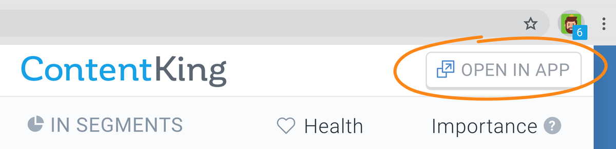 Button in the ContentKing Chrome extension for opening ContentKing