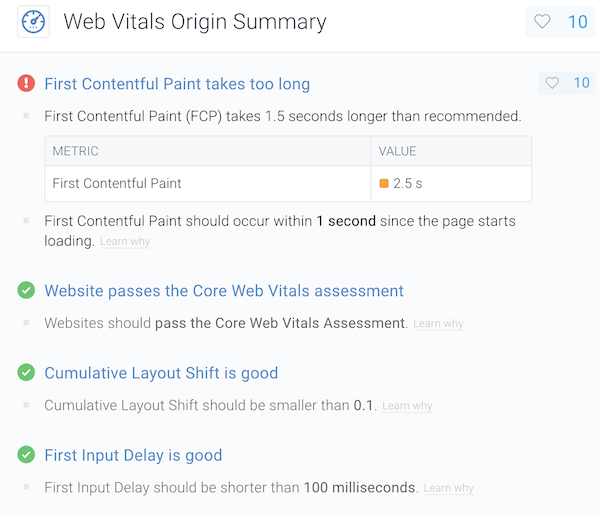 Screenshot of ContentKing Core Web Vitals Assessment details