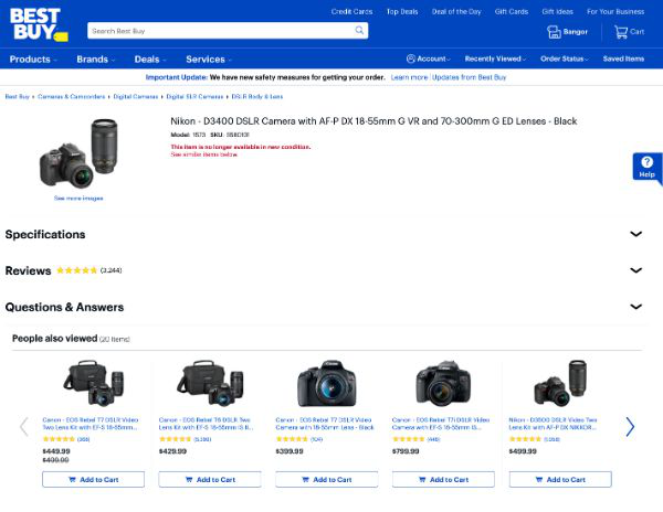 Screenshot of Nikon D3400 discontinued product page Screenshot of Nikon D3400 discontinued product page