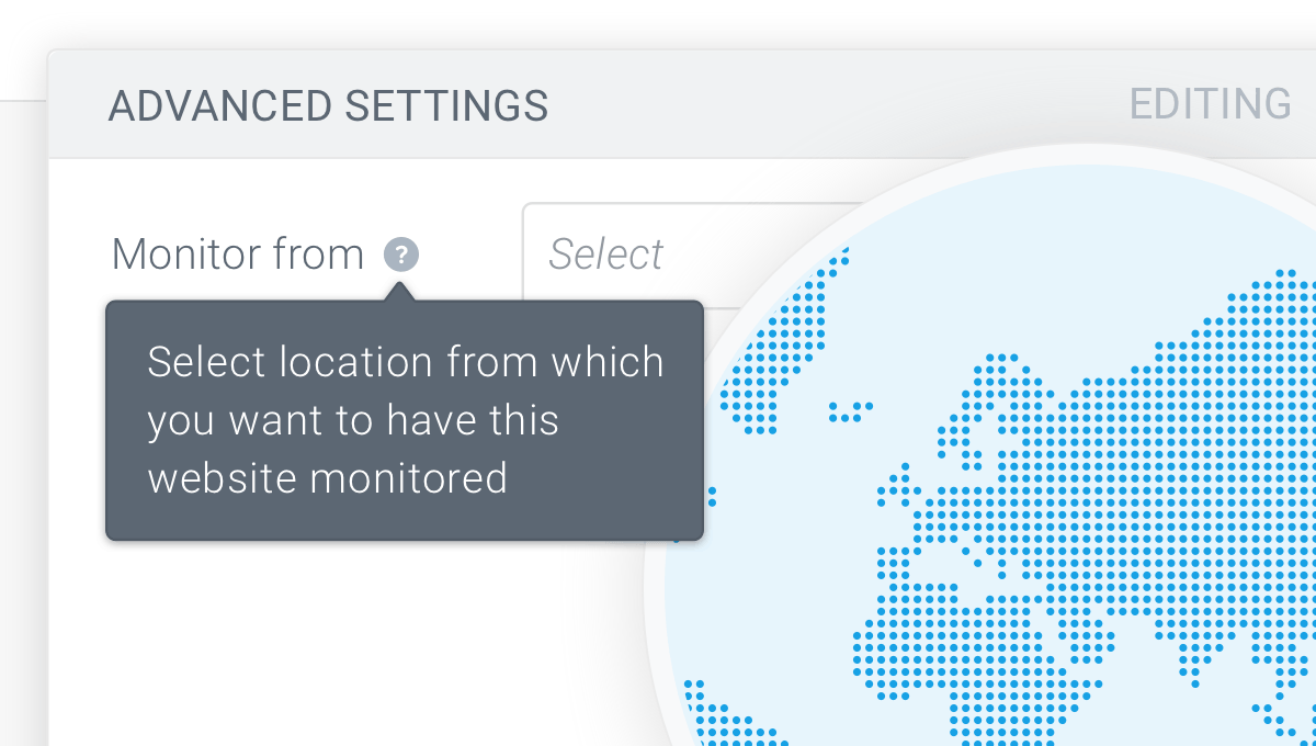 Setting of the monitoring location of a website in ContentKing