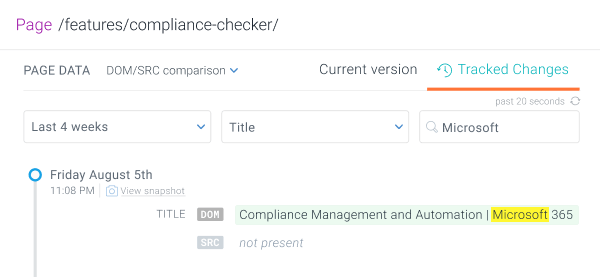 Tracked Changes of a page can now be filtered on page properties, date range, and by matching a search term.