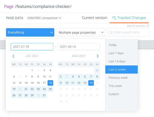 Tracked Changes of a page showing only changes from the last 4 weeks.