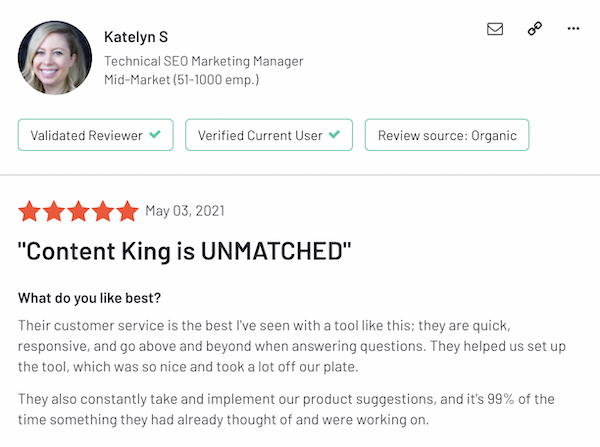 User review of ContentKing on G2
