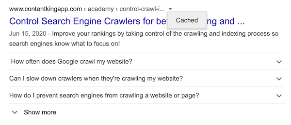 Pulsante per la cache dell'URL nella ricerca Google