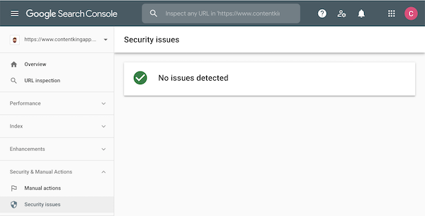 No security issues reported in Google Search Console