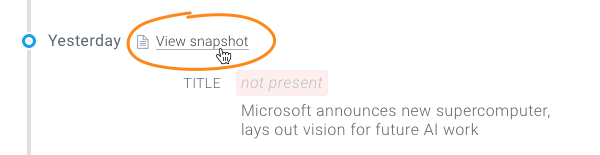 Link View snapshot for opening the Snapshot viewer with the HTTP response snapshot shown on Page detail in ContentKing