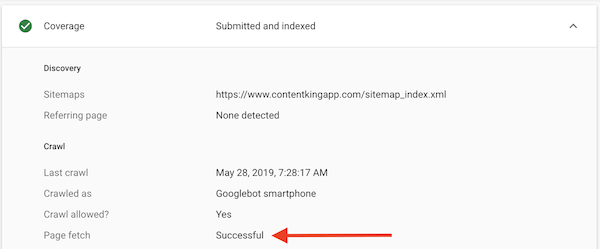 Screenshot of Google Search Console showing that fetching a URL was successful. Screenshot of Google Search Console showing that fetching a URL was successful.