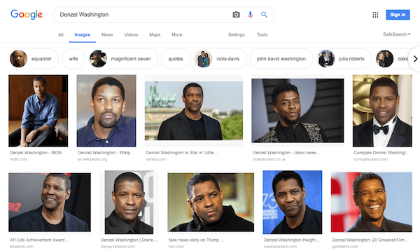 Google Images search result page for Denzel Washington Google Images search result page for Denzel Washington