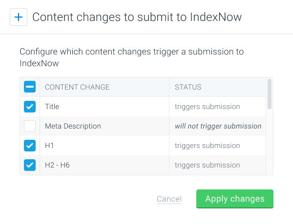 Customize which changes are submitted to IndexNow.