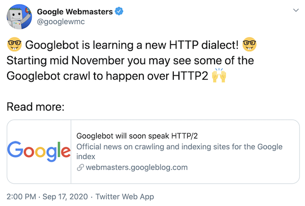 Google announces that Googlebot will be able to crawl over HTTP/2