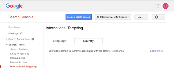 A screenshot of Google Search Console just showing the language preferences for a ccTLD domain Google Search Console just shows the language preferences for a ccTLD domain