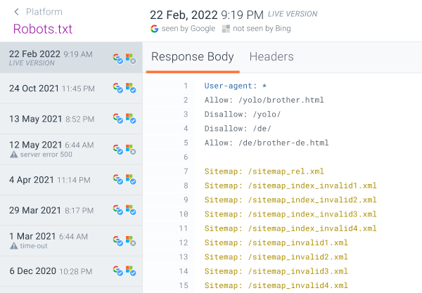 ContentKing showing that Google and Bing visited robots.txt files.