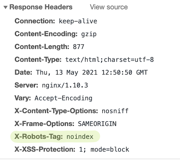 Screenshot of Google Web Inspector HTTP Response that includes X-Robots-Tag noindex Screenshot of Google Web Inspector HTTP Response that includes X-Robots-Tag noindex