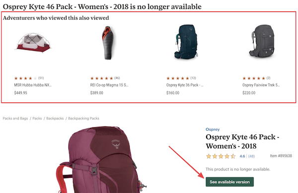 Screenshot showing an out of stock product with suggested alternatives Screenshot showing an out of stock product with suggested alternatives