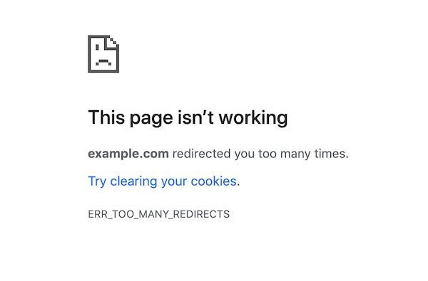 Redirect loop screenshot Redirect loop screenshot