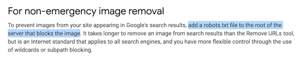 Screenshot from Google's Prevent images on your page from appearing in search results article Screenshot from Google's Prevent images on your page from appearing in search results article
