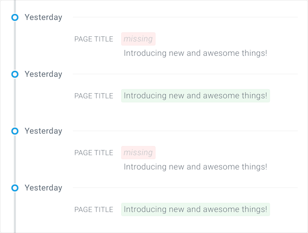 Two alternating versions of a page title in Tracked Changes in ContentKing