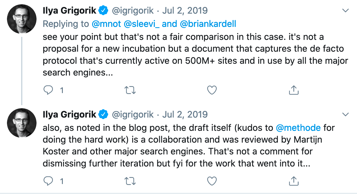 Ilya Grikgorik mentions that the draft is being reviewed by other major search engines” as well