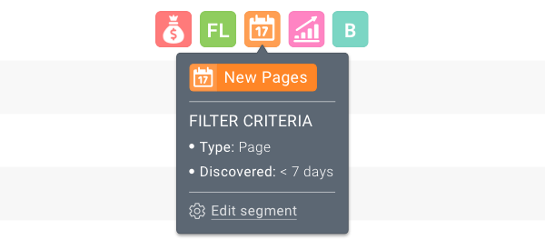 Tooltip with all segment details that is shown when hovering on a segment label in ContentKing