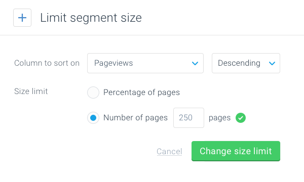 Segment limited to contain only the top 250 most viewed pages shown in the Segment editor in ContentKing