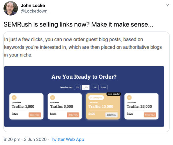 John Locke pointing out at SEMRush’s new marketplace