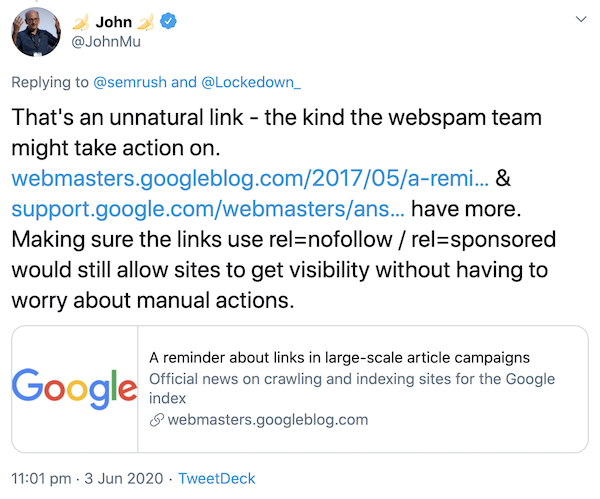 John Mueller reacting to SEMRush’s new marketplace