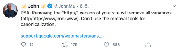 John Mueller tweets about Google Search Console Removals Tool