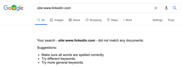 No results for www LinkedIn query on Google No results for www LinkedIn query on Google