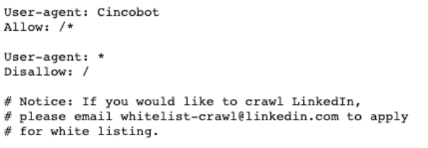 LinkedIn robots.txt file