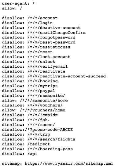 Ryanair’s robots.txt back to normal Ryanair’s robots.txt back to normal
