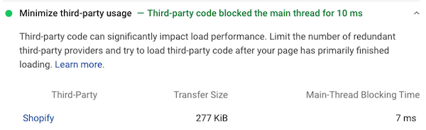 Google PageSpeed Insights screenshot of a Shopify store after optimizing