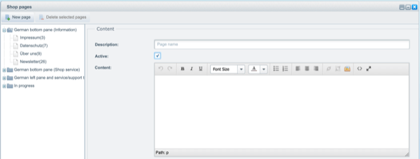 Shop pages overview in Shopware Screenshot of Shopware’s shop pages