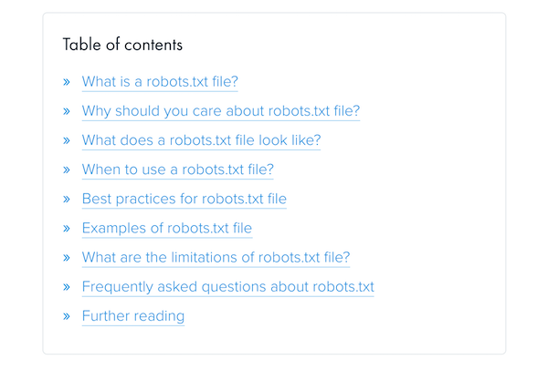 A screenshot of a table of content in a ContentKing academy article. A screenshot of good use of a table of content.