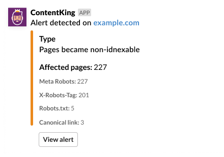 Connect with Slack to get your ContentKing Alerts delivered to any of your team's Slack channels.