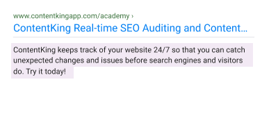 Example of ContentKing auditing on meta descriptions.