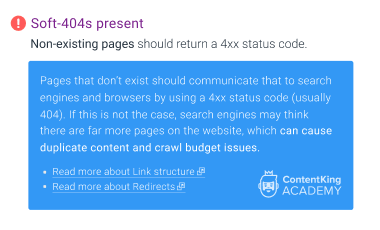 For every issue ContentKing explains why it's a problem and how to solve it.