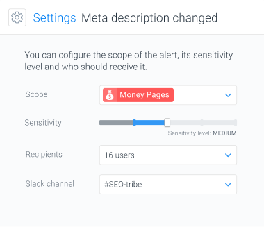 Advanced configuration of SEO alerts on meta description changes.