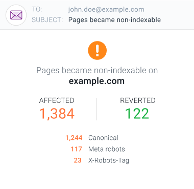 SEO alert on website about pages becoming non-indexable.