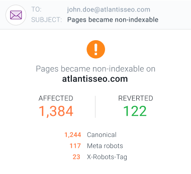 SEO alert on website about pages becoming non-indexable.