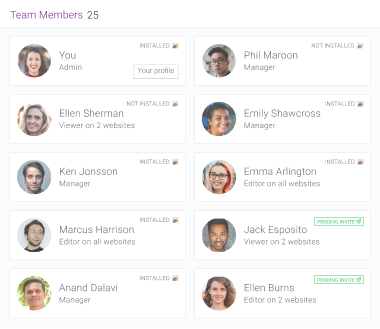 Overview of team members in a Conductor Website Monitoring account.
