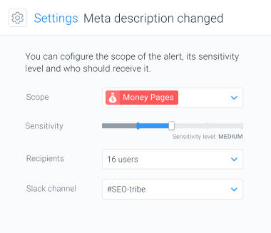 Advanced configuration of SEO alerts on meta description changes.