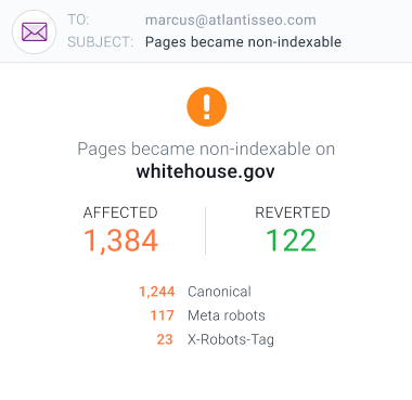 SEO alert on website about pages becoming non-indexable.