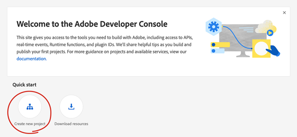 Creating a new API project in the Adobe Developer Console Creating a new API project in the Adobe Developer Console
